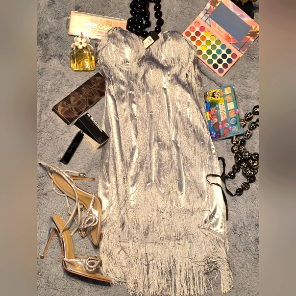 Beautiful silver plated fringe dress. Size Small - Picture 6 of 6